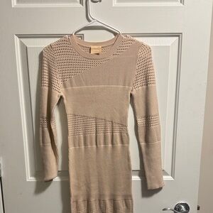 Chic Beige Long Sleeve Knit Dress